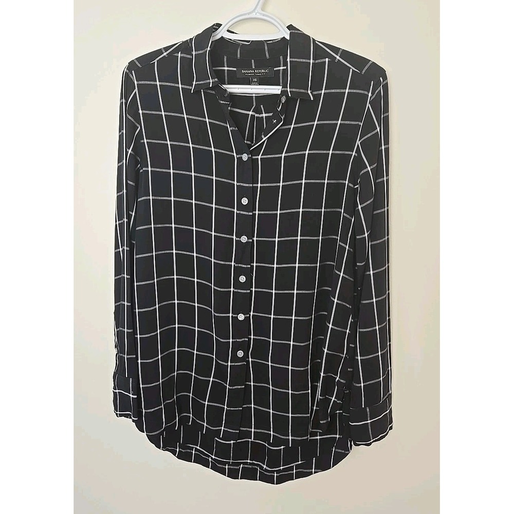 Women's Banana Republic Black White Flannel Shirt Dillon Classic Fit Size S